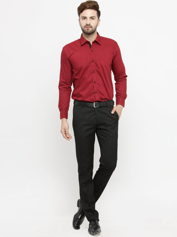 Jainish Maroon Formal Shirt with black detailing ( SF 411Red ) - Distacart