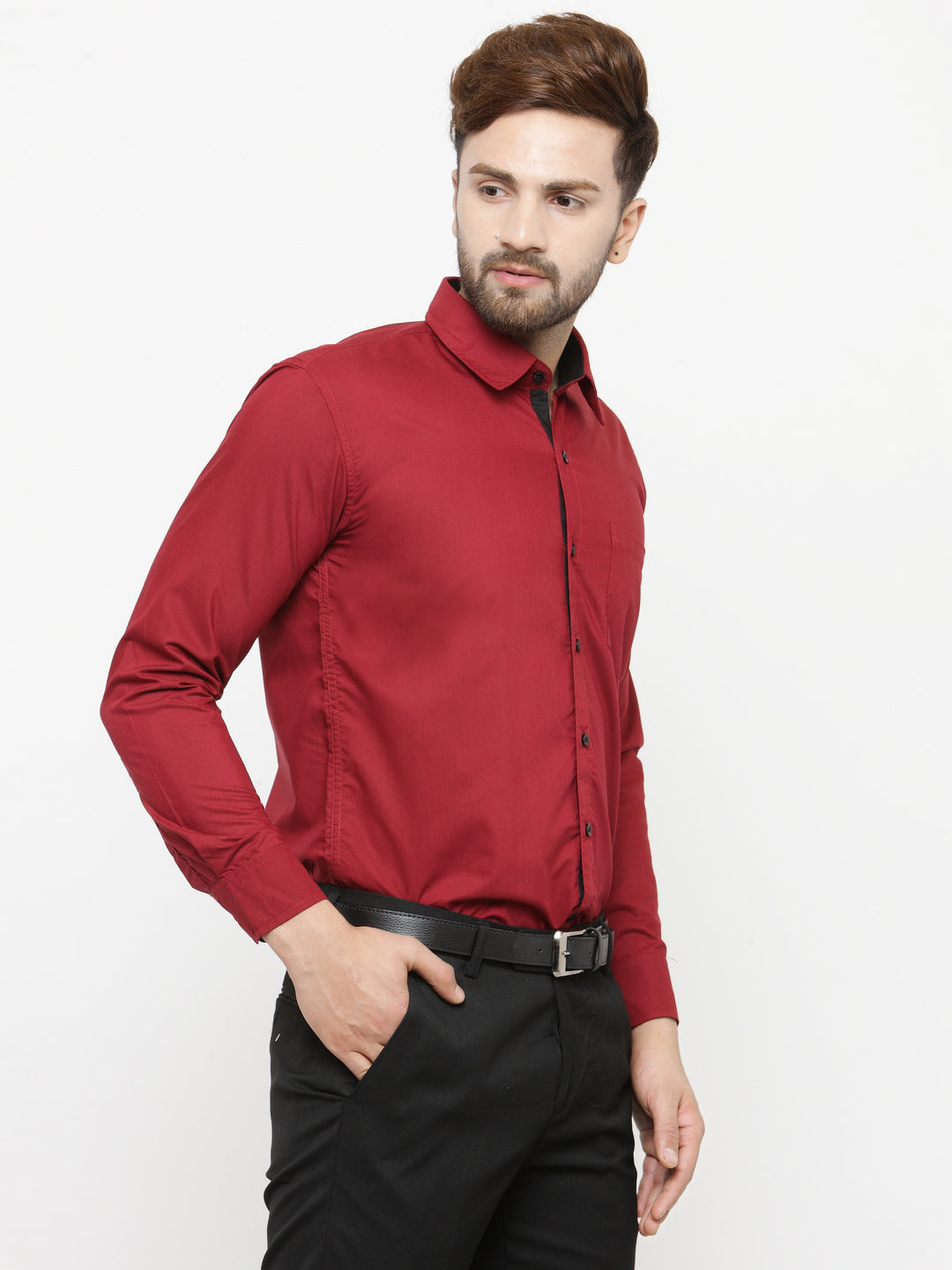 Jainish Maroon Formal Shirt with black detailing ( SF 411Red ) - Distacart