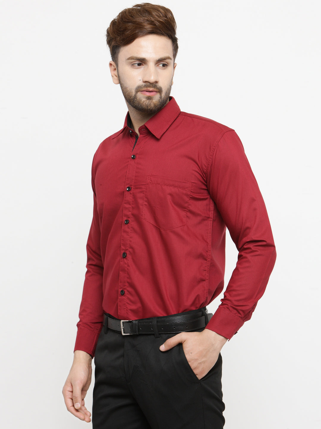 Jainish Maroon Formal Shirt with black detailing ( SF 411Red ) - Distacart