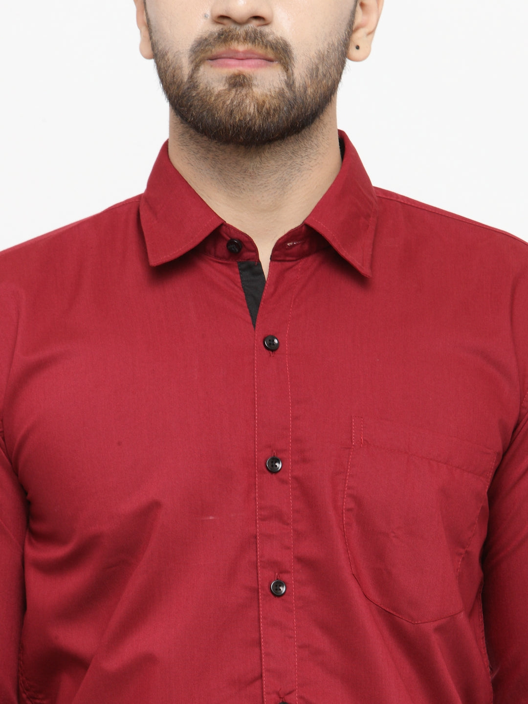 Jainish Maroon Formal Shirt with black detailing ( SF 411Red ) - Distacart