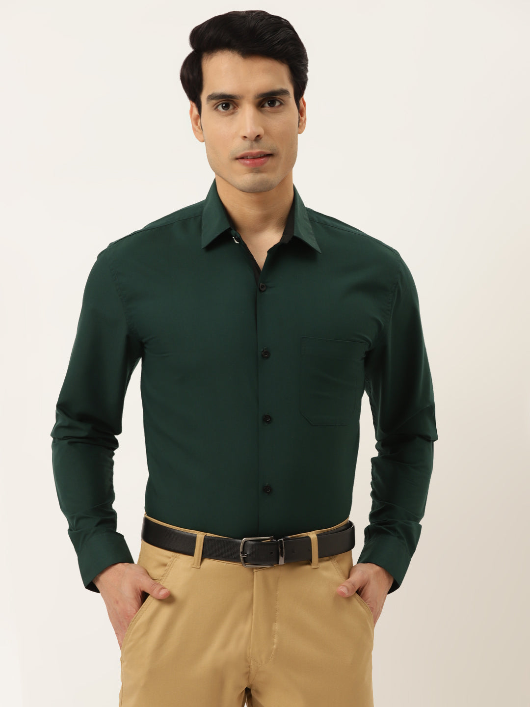 Jainish Olive Green Formal Shirt with black detailing ( SF 411Olive ) - Distacart