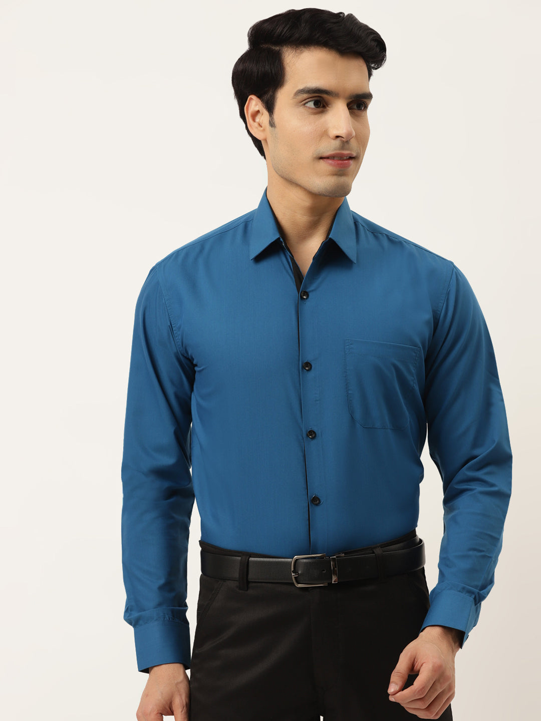 Jainish Pecock Green Formal Shirt with black detailing ( SF 411Peacock ) - Distacart