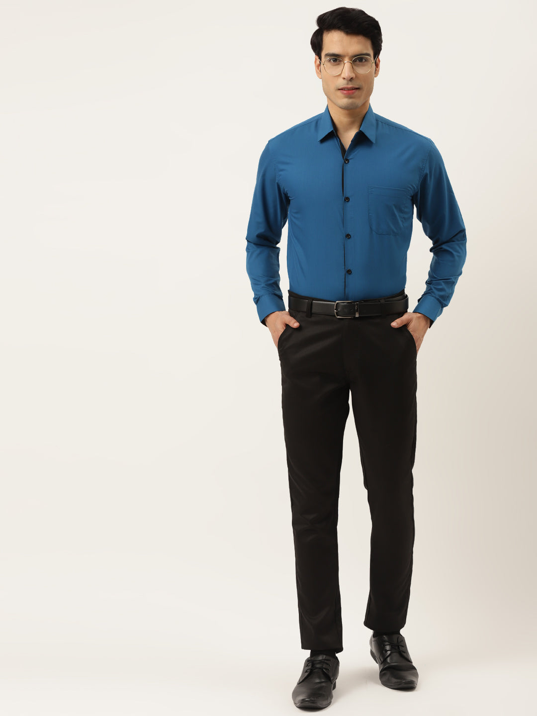 Jainish Pecock Green Formal Shirt with black detailing ( SF 411Peacock ) - Distacart