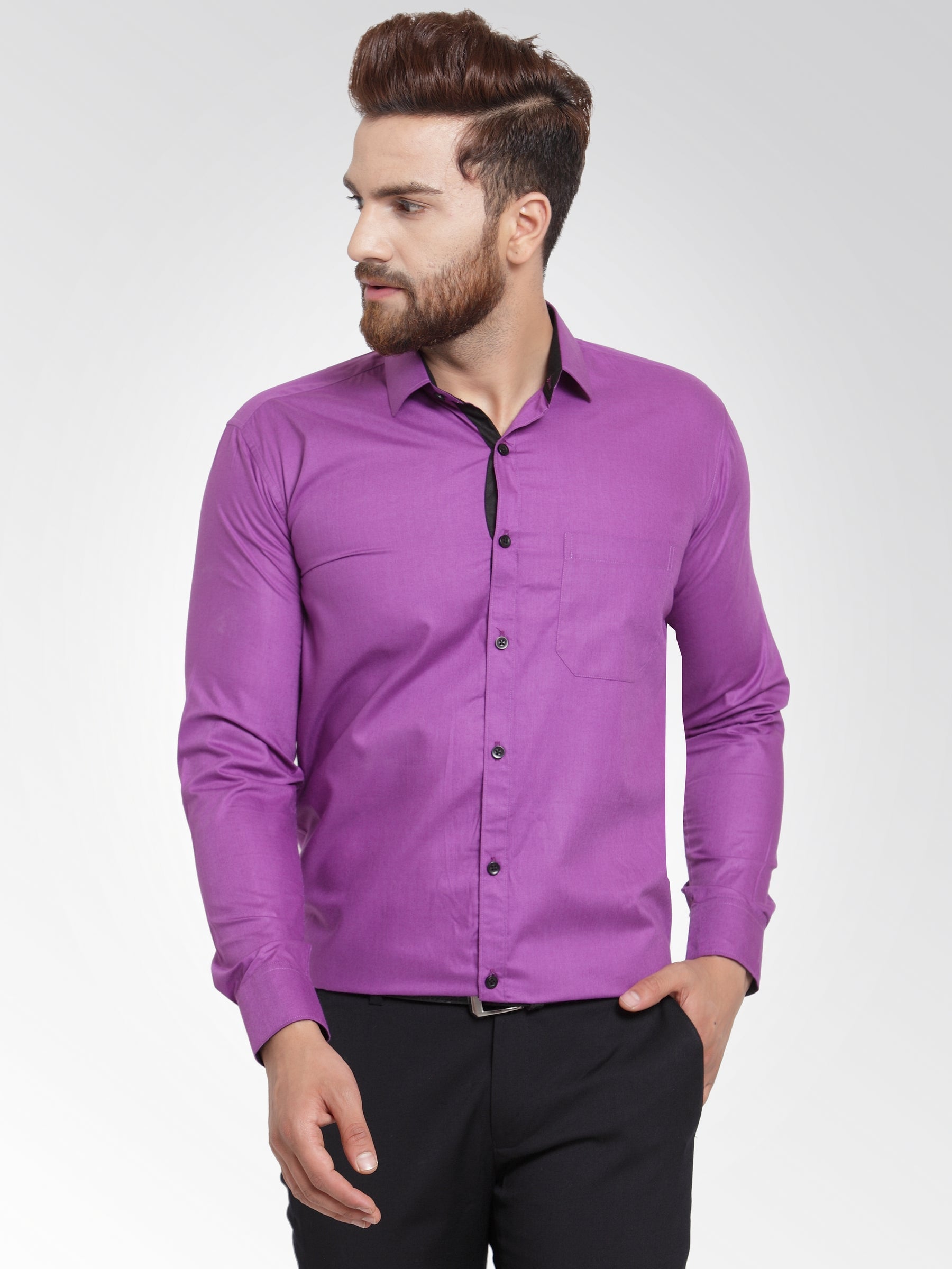 Jainish Purple Formal Shirt with black detailing ( SF 411Purple ) - Distacart
