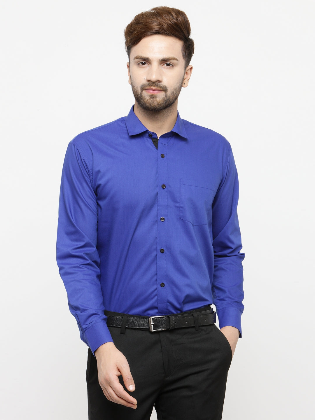 Jainish Royal Blue Formal Shirt with black detailing ( SF 411Royal-Blue ) - Distacart