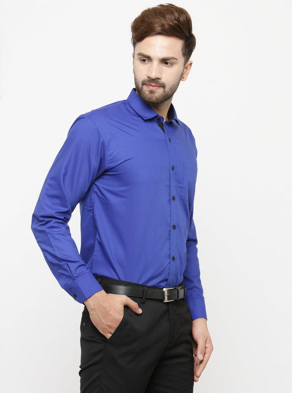 Jainish Royal Blue Formal Shirt with black detailing ( SF 411Royal-Blue ) - Distacart