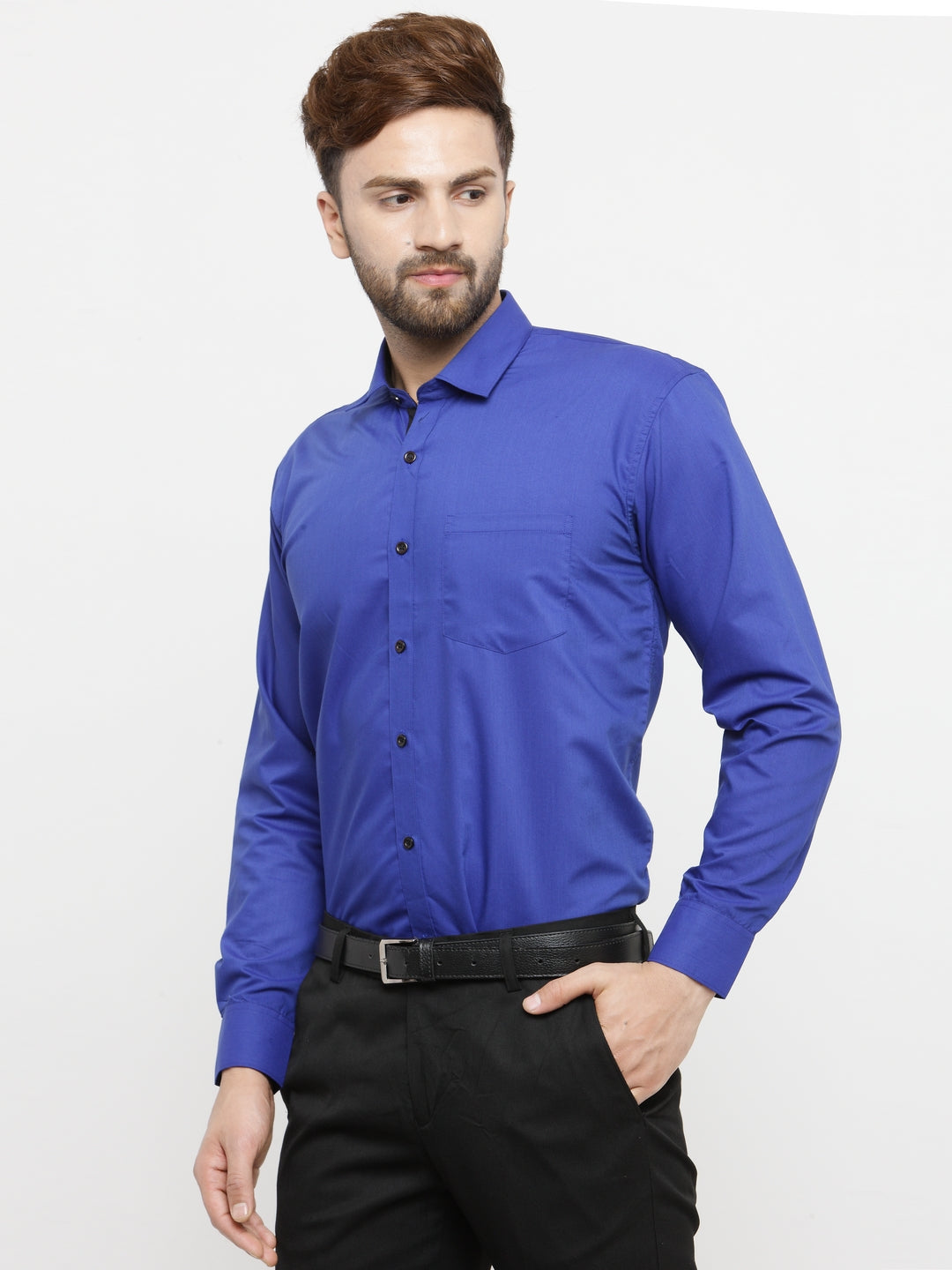 Jainish Royal Blue Formal Shirt with black detailing ( SF 411Royal-Blue ) - Distacart