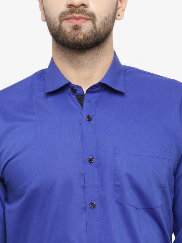 Jainish Royal Blue Formal Shirt with black detailing ( SF 411Royal-Blue ) - Distacart
