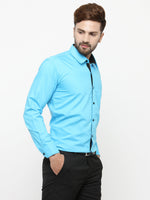 Thumbnail for Jainish Sky Blue Formal Shirt with black detailing ( SF 411Sky ) - Distacart