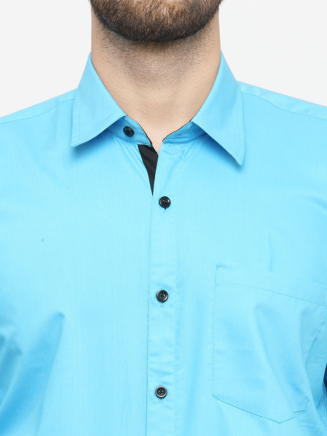Jainish Sky Blue Formal Shirt with black detailing ( SF 411Sky ) - Distacart