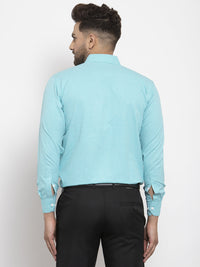 Thumbnail for Jainish Aqua Blue Formal Shirt with white detailing ( SF 419Aqua ) - Distacart