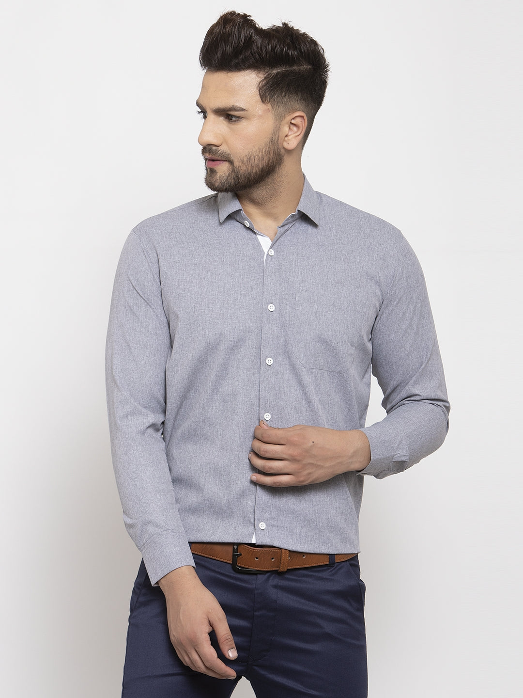Jainish Grey Formal Shirt with white detailing ( SF 419Grey ) - Distacart