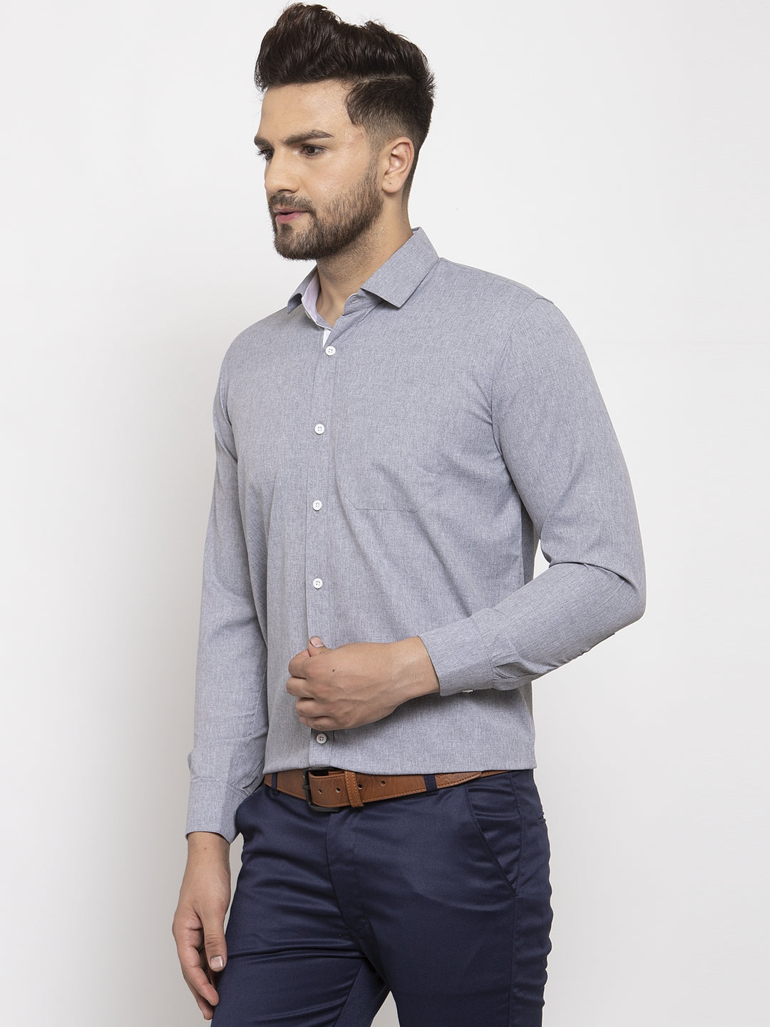 Jainish Grey Formal Shirt with white detailing ( SF 419Grey ) - Distacart