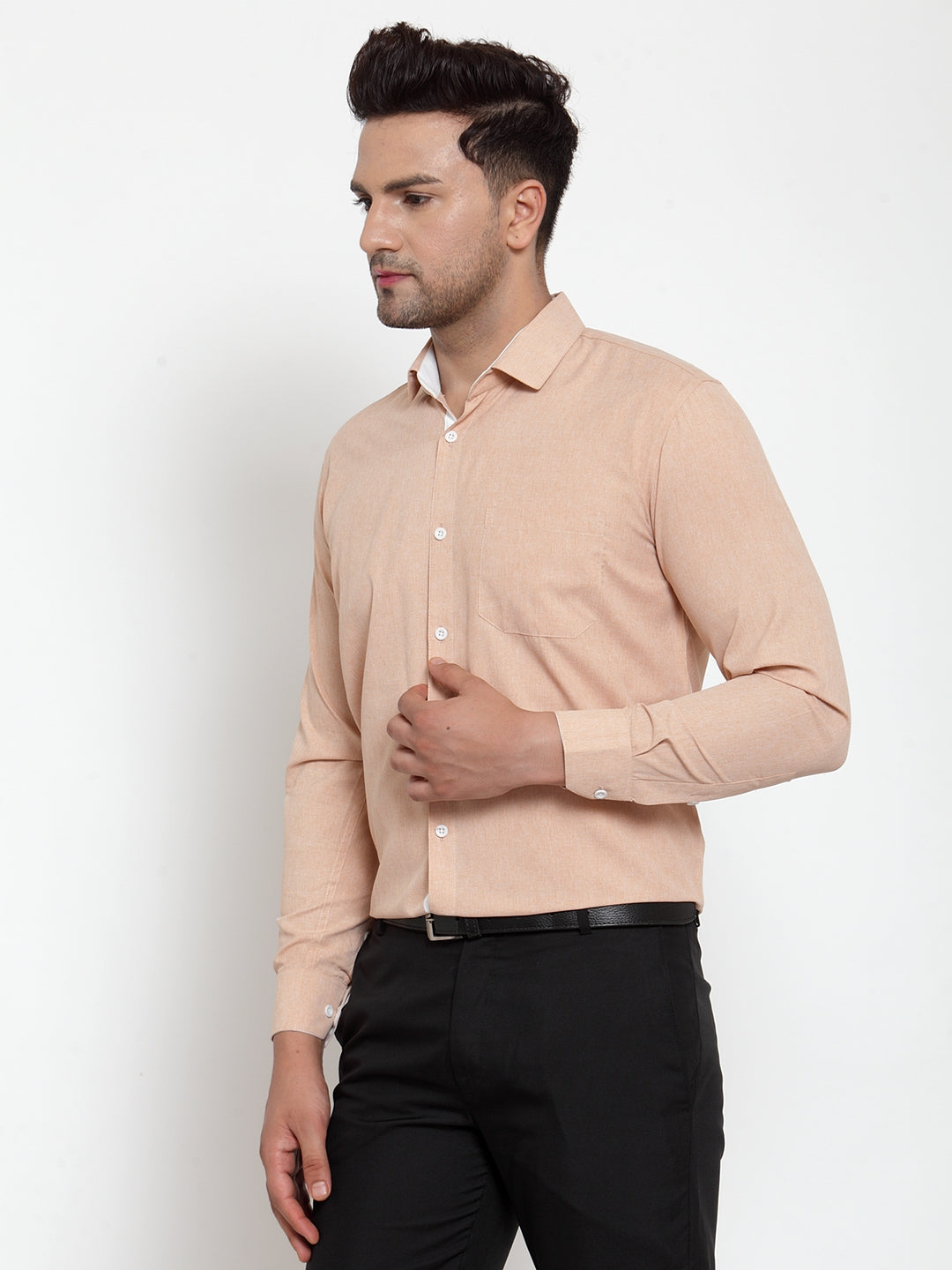 Jainish Light-Brown Formal Shirt with white detailing ( SF 419Light-Brown ) - Distacart