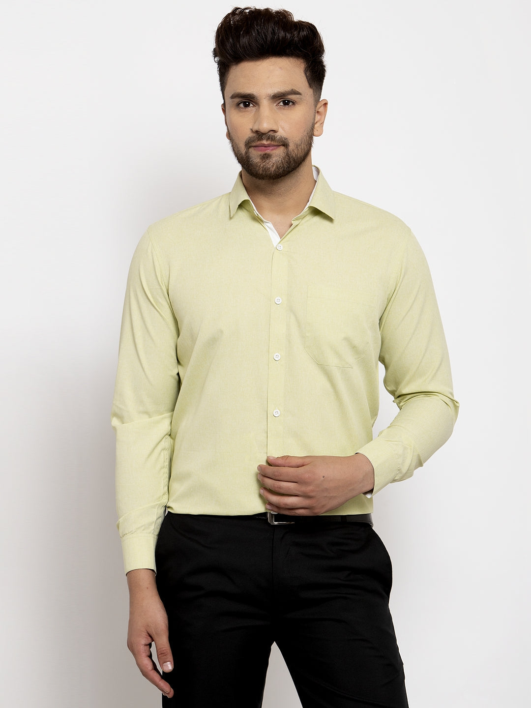 Jainish Lime Green Formal Shirt with white detailing ( SF 419Lime-Green ) - Distacart