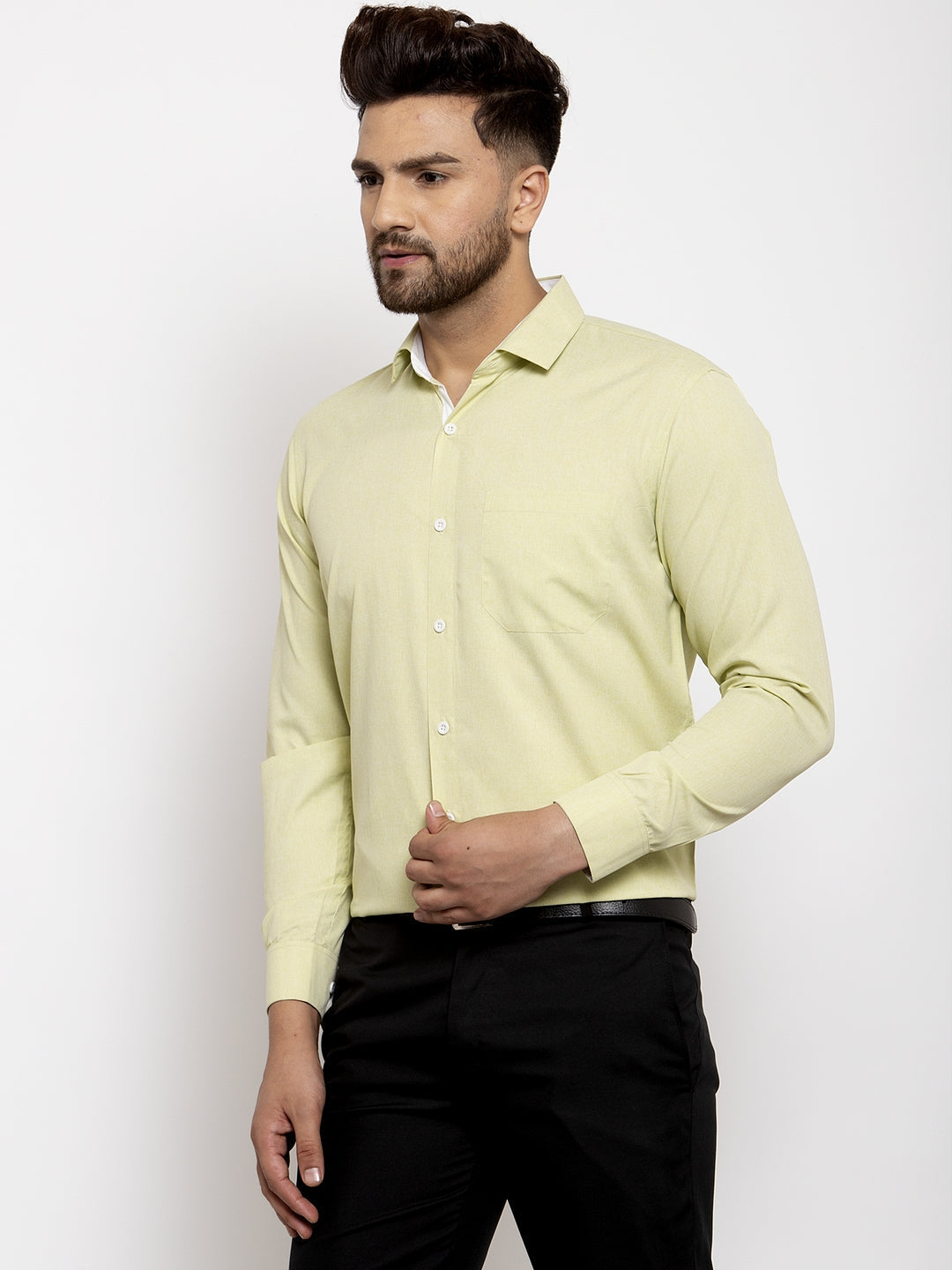 Jainish Lime Green Formal Shirt with white detailing ( SF 419Lime-Green ) - Distacart