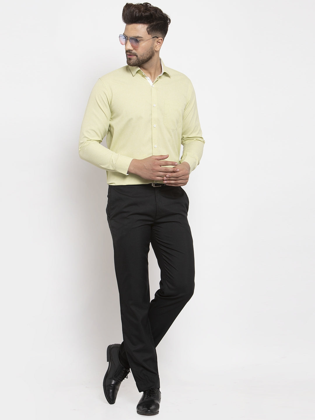 Jainish Lime Green Formal Shirt with white detailing ( SF 419Lime-Green ) - Distacart
