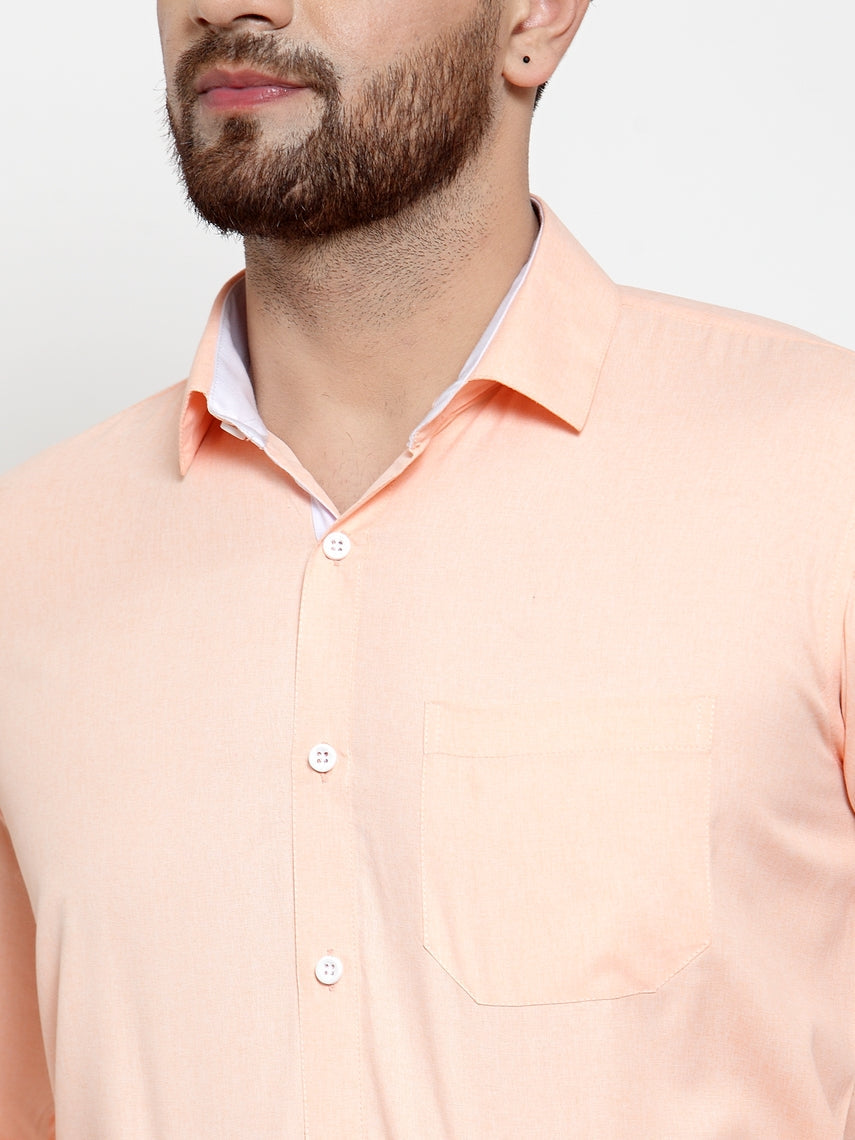 Jainish Orange Formal Shirt with white detailing ( SF 419Orange ) - Distacart