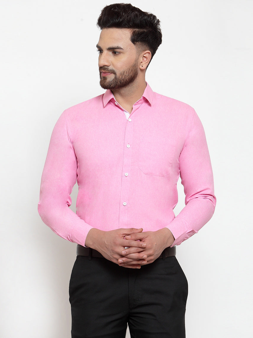 Jainish Pink Formal Shirt with white detailing ( SF 419Pink ) - Distacart