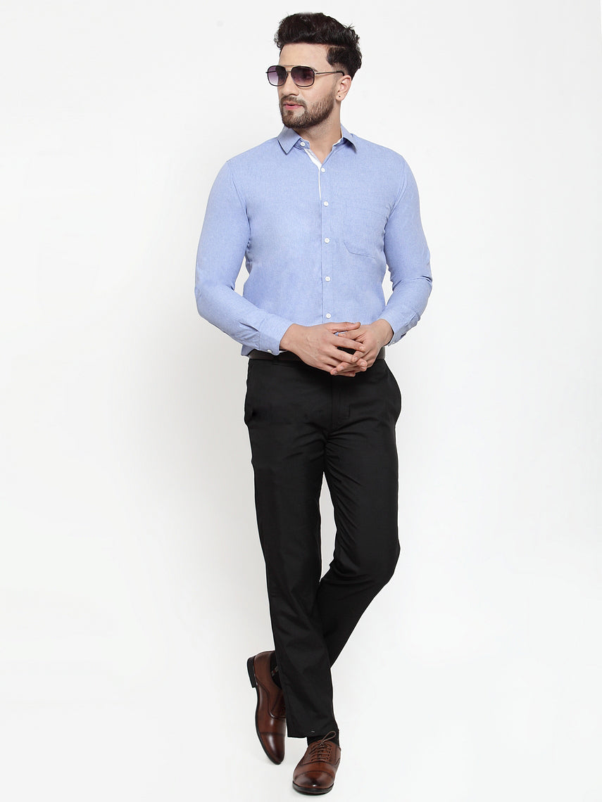 Jainish Sky Blue Formal Shirt with white detailing ( SF 419Sky ) - Distacart