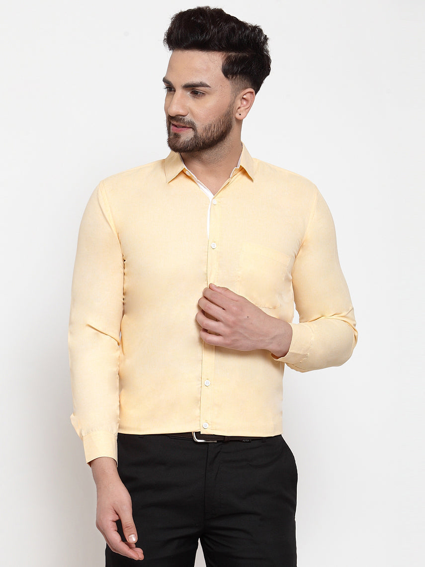 Jainish Yellow Formal Shirt with white detailing ( SF 419Yellow ) - Distacart