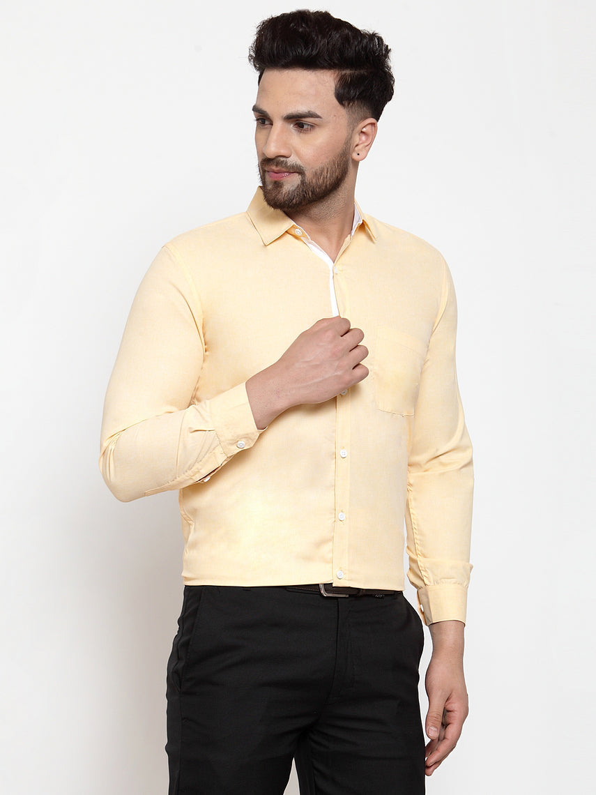 Jainish Yellow Formal Shirt with white detailing ( SF 419Yellow ) - Distacart