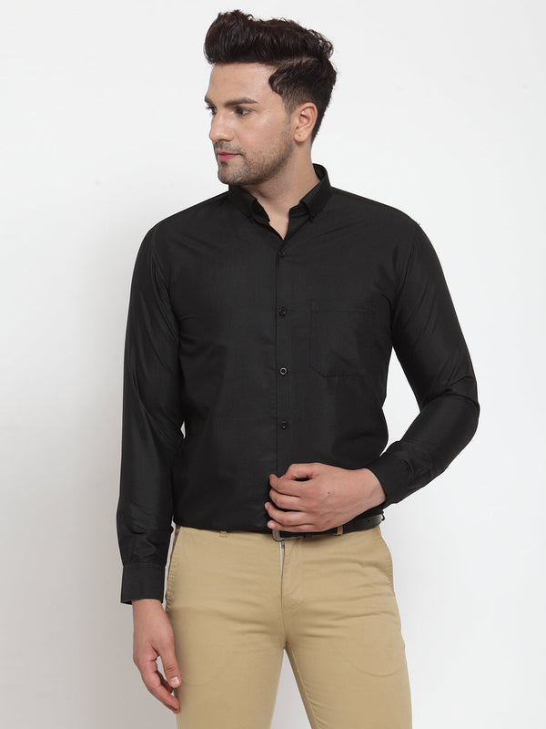 Jainish Black Men's Cotton Solid Button Down Formal Shirts ( SF 713Black ) - Distacart