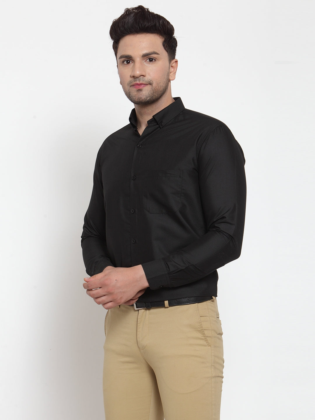 Jainish Black Men's Cotton Solid Button Down Formal Shirts ( SF 713Black ) - Distacart