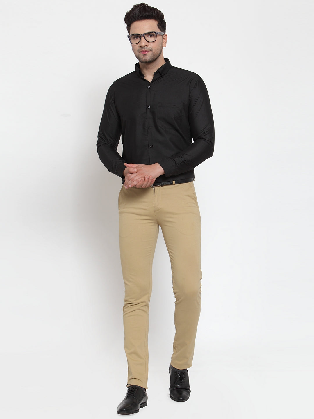 Jainish Black Men's Cotton Solid Button Down Formal Shirts ( SF 713Black ) - Distacart