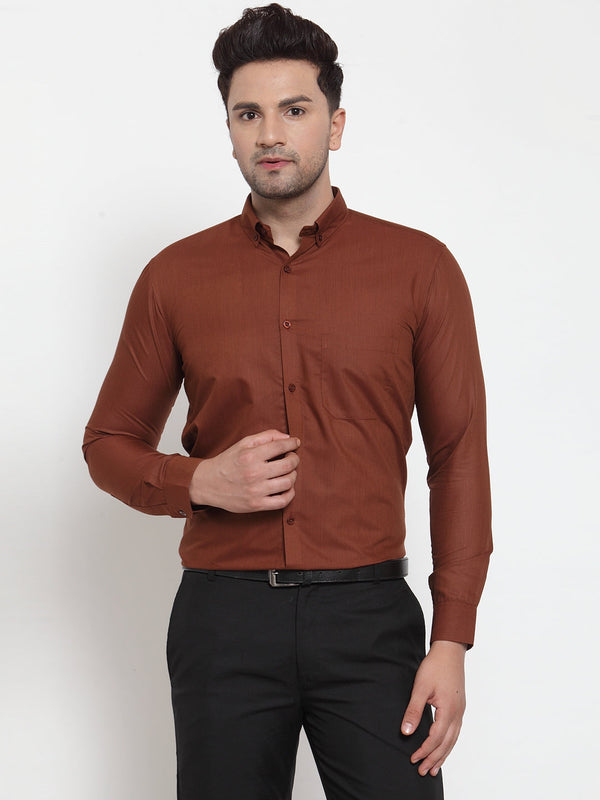 Jainish Brown Men's Cotton Solid Button Down Formal Shirts ( SF 713Brown ) - Distacart