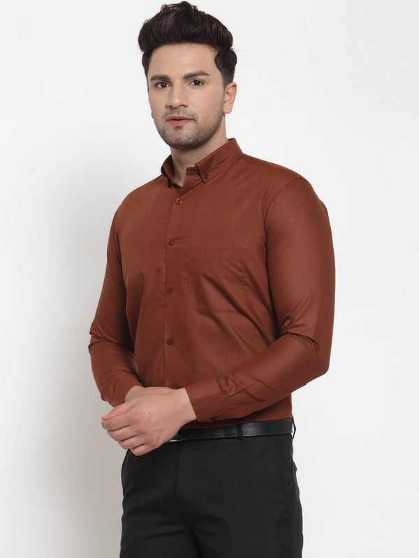 Jainish Brown Men's Cotton Solid Button Down Formal Shirts ( SF 713Brown ) - Distacart