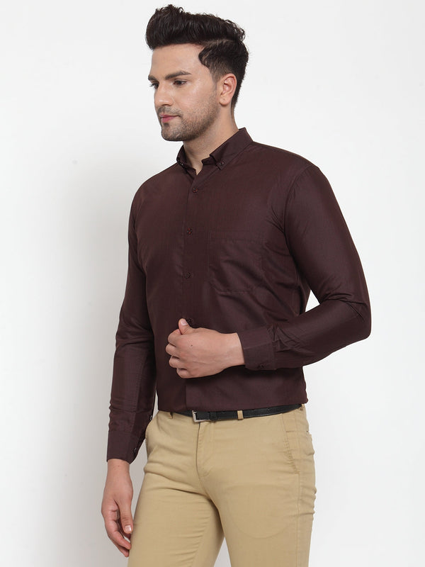Jainish Brown Men's Cotton Solid Button Down Formal Shirts ( SF 713Coffee ) - Distacart
