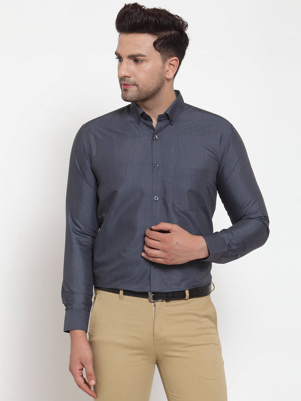 Jainish Grey Men's Cotton Solid Button Down Formal Shirts ( SF 713Grey ) - Distacart