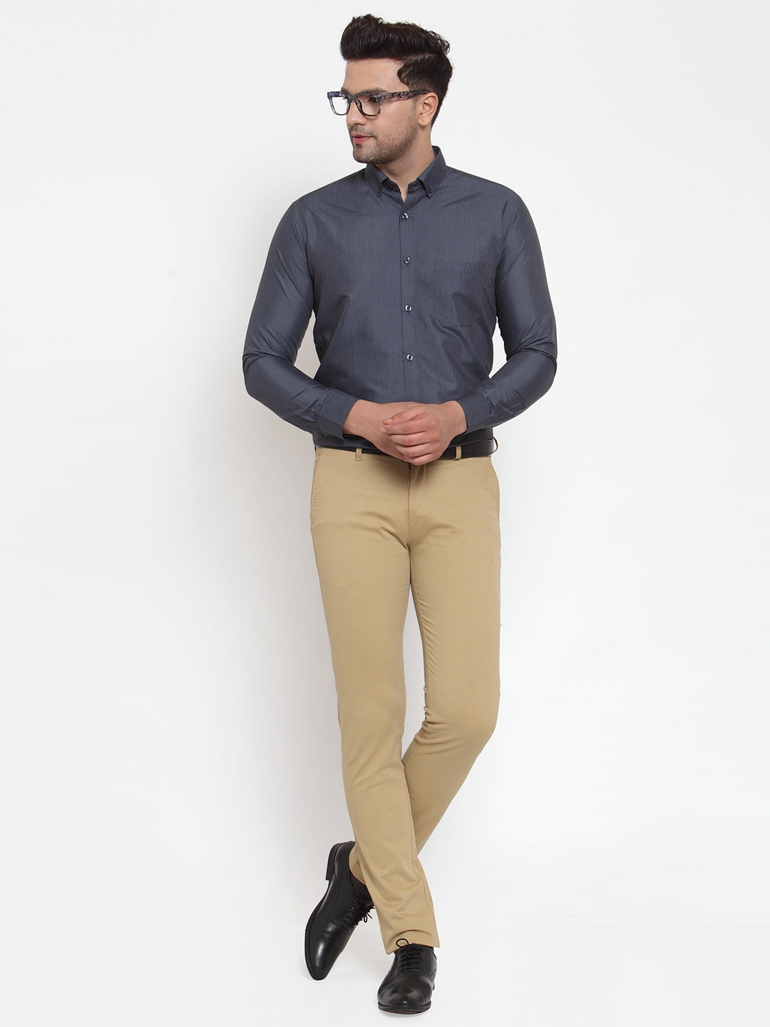 Jainish Grey Men's Cotton Solid Button Down Formal Shirts ( SF 713Grey ) - Distacart