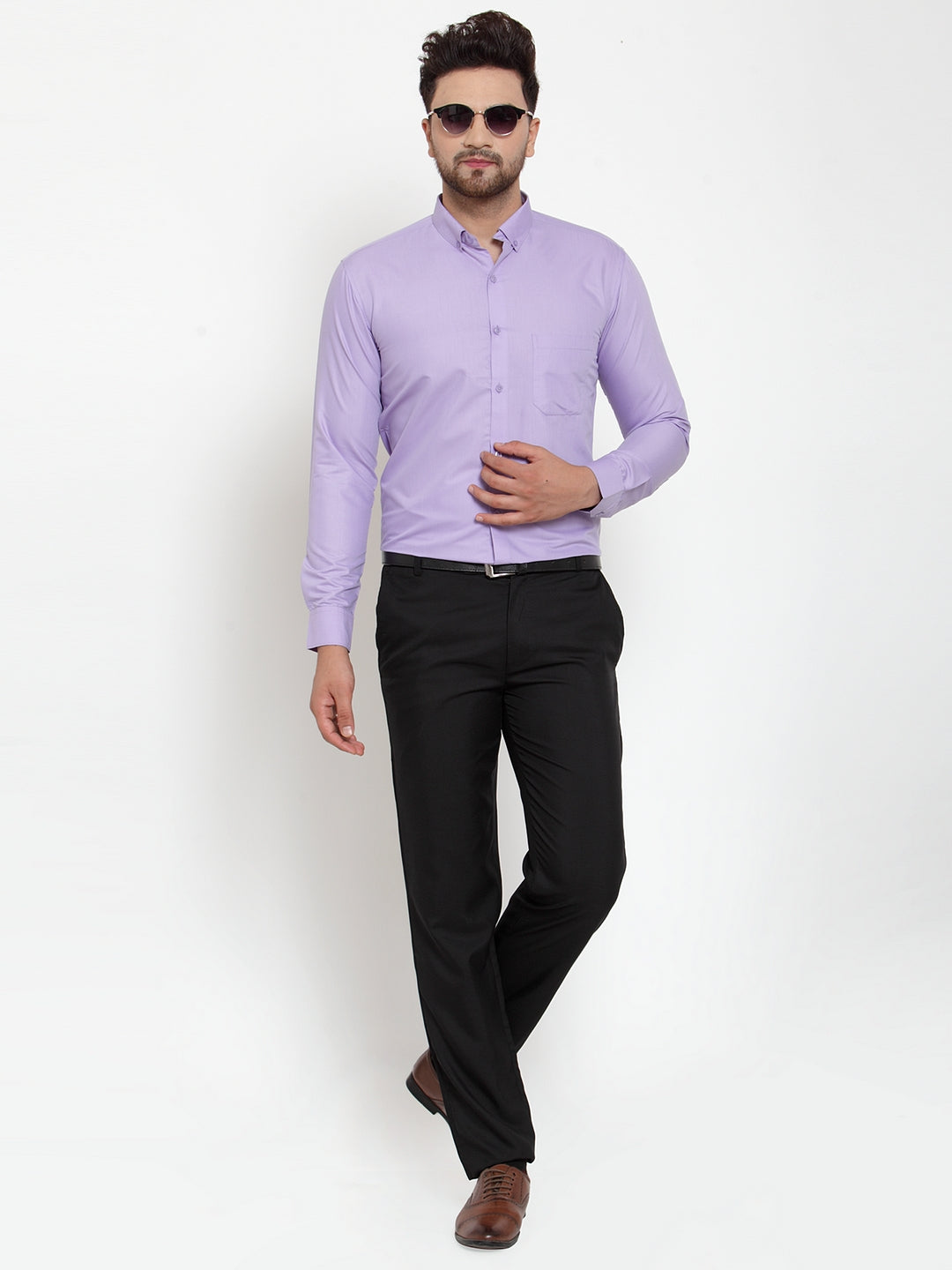 Jainish Purple Men's Cotton Solid Button Down Formal Shirts ( SF 713Light-Purple ) - Distacart