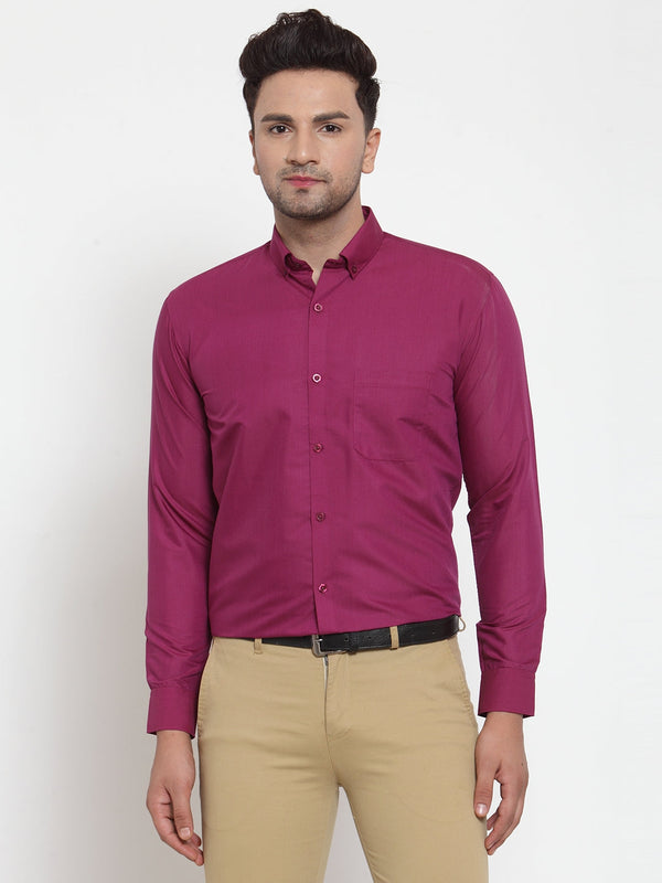 Jainish Red Men's Cotton Solid Button Down Formal Shirts ( SF 713Magenta ) - Distacart