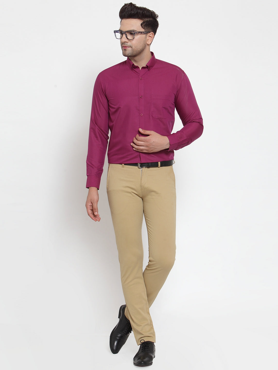 Jainish Red Men's Cotton Solid Button Down Formal Shirts ( SF 713Magenta ) - Distacart