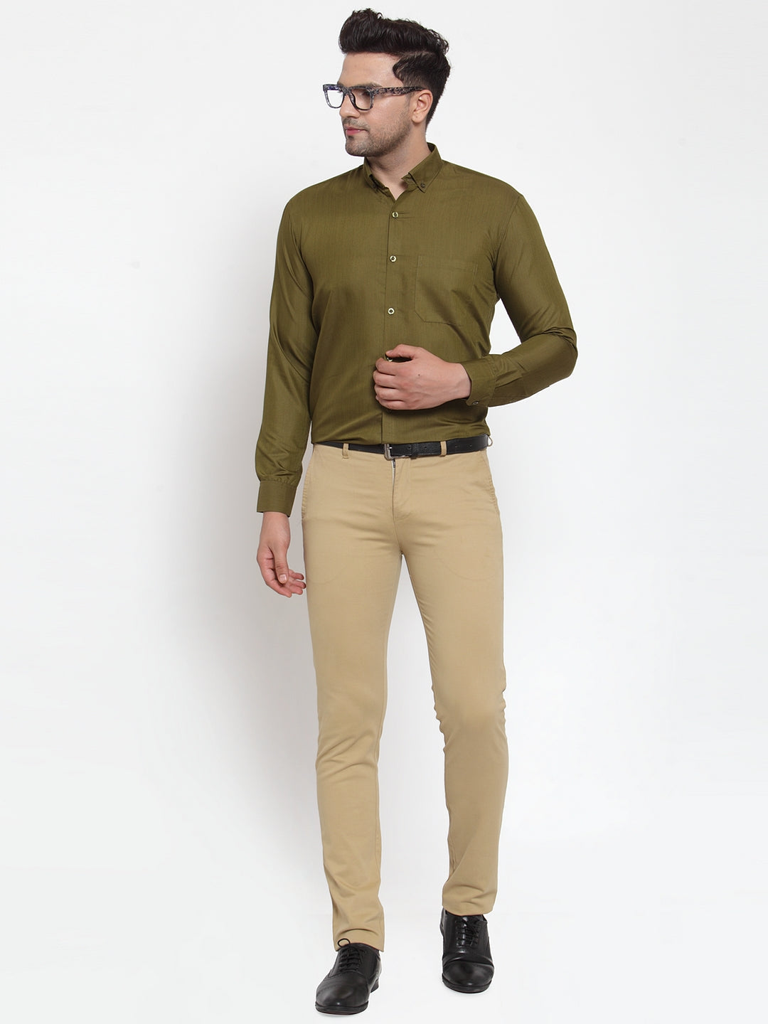 Jainish Green Men's Cotton Solid Button Down Formal Shirts ( SF 713Olive ) - Distacart