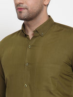 Thumbnail for Jainish Green Men's Cotton Solid Button Down Formal Shirts ( SF 713Olive ) - Distacart
