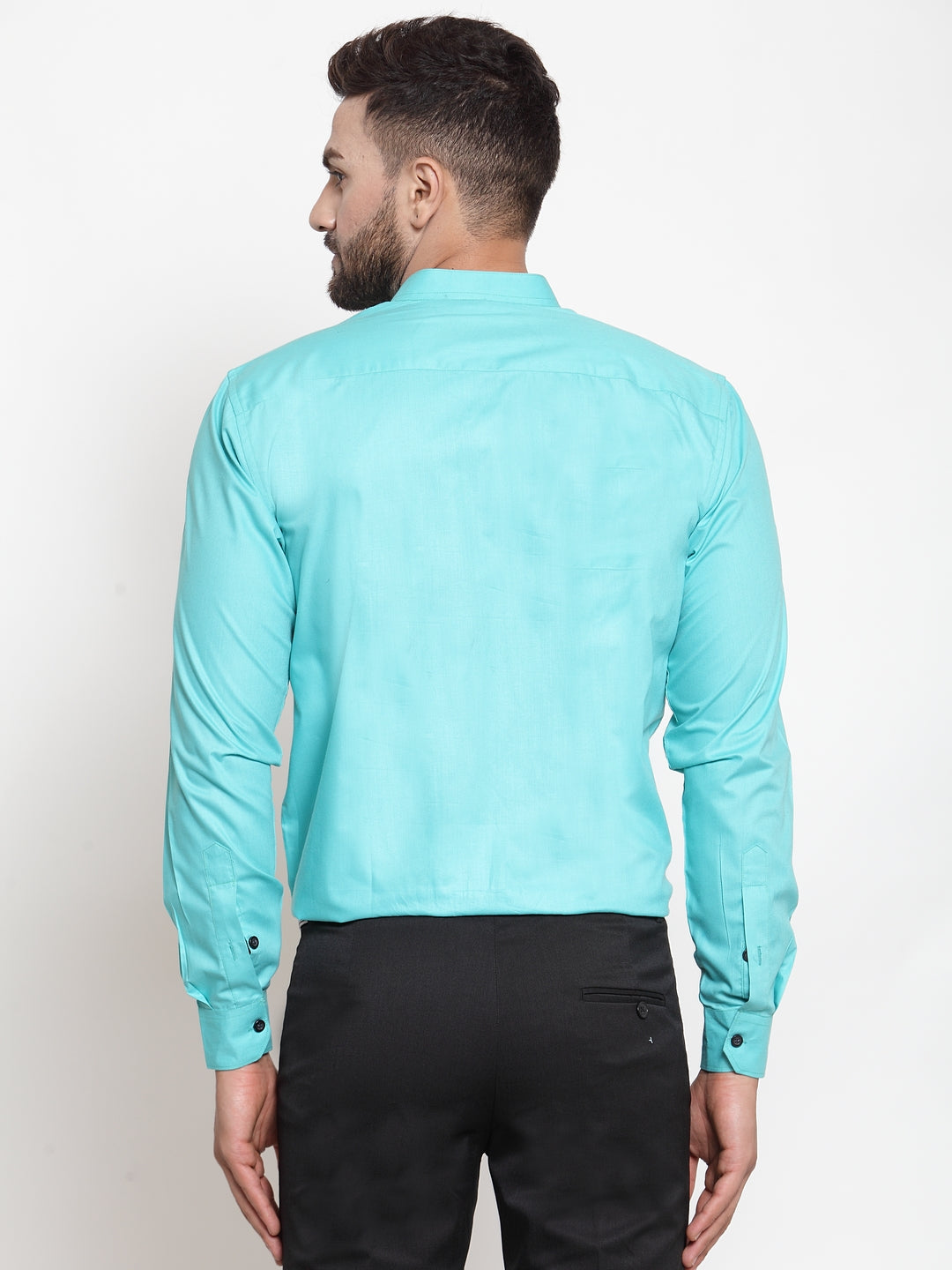 Jainish Green Men's Cotton Solid Mandarin Collar Formal Shirts ( SF 726Aqua ) - Distacart