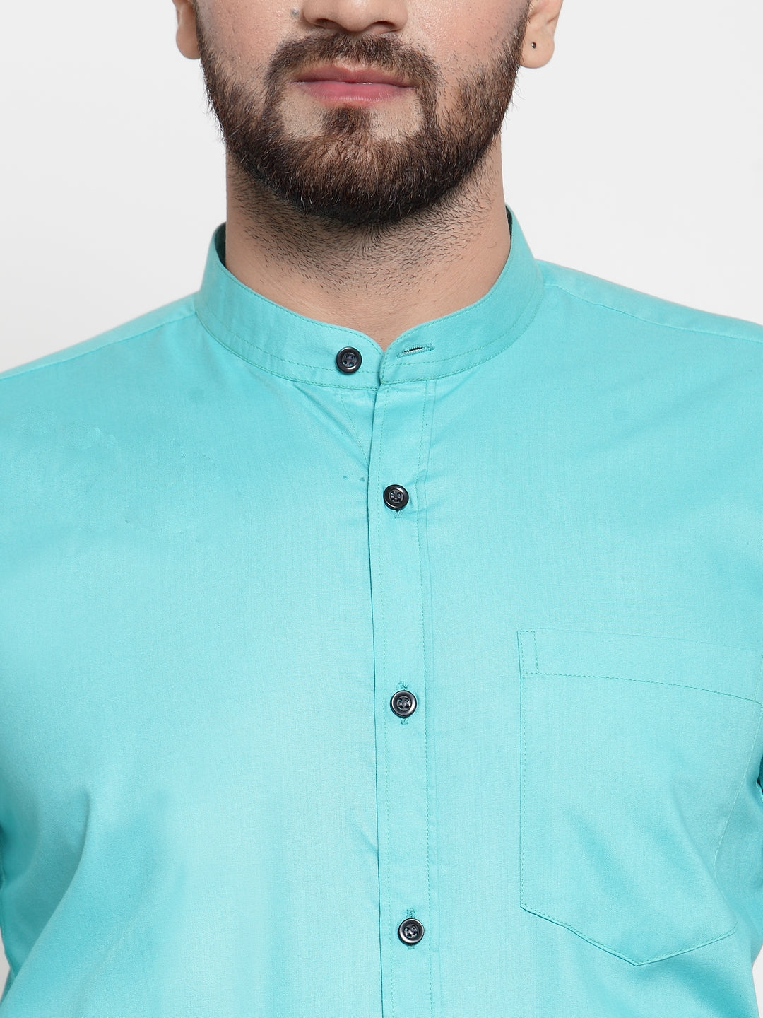 Jainish Green Men's Cotton Solid Mandarin Collar Formal Shirts ( SF 726Aqua ) - Distacart
