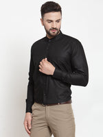 Thumbnail for Jainish Black Men's Cotton Solid Mandarin Collar Formal Shirts ( SF 726Black ) - Distacart