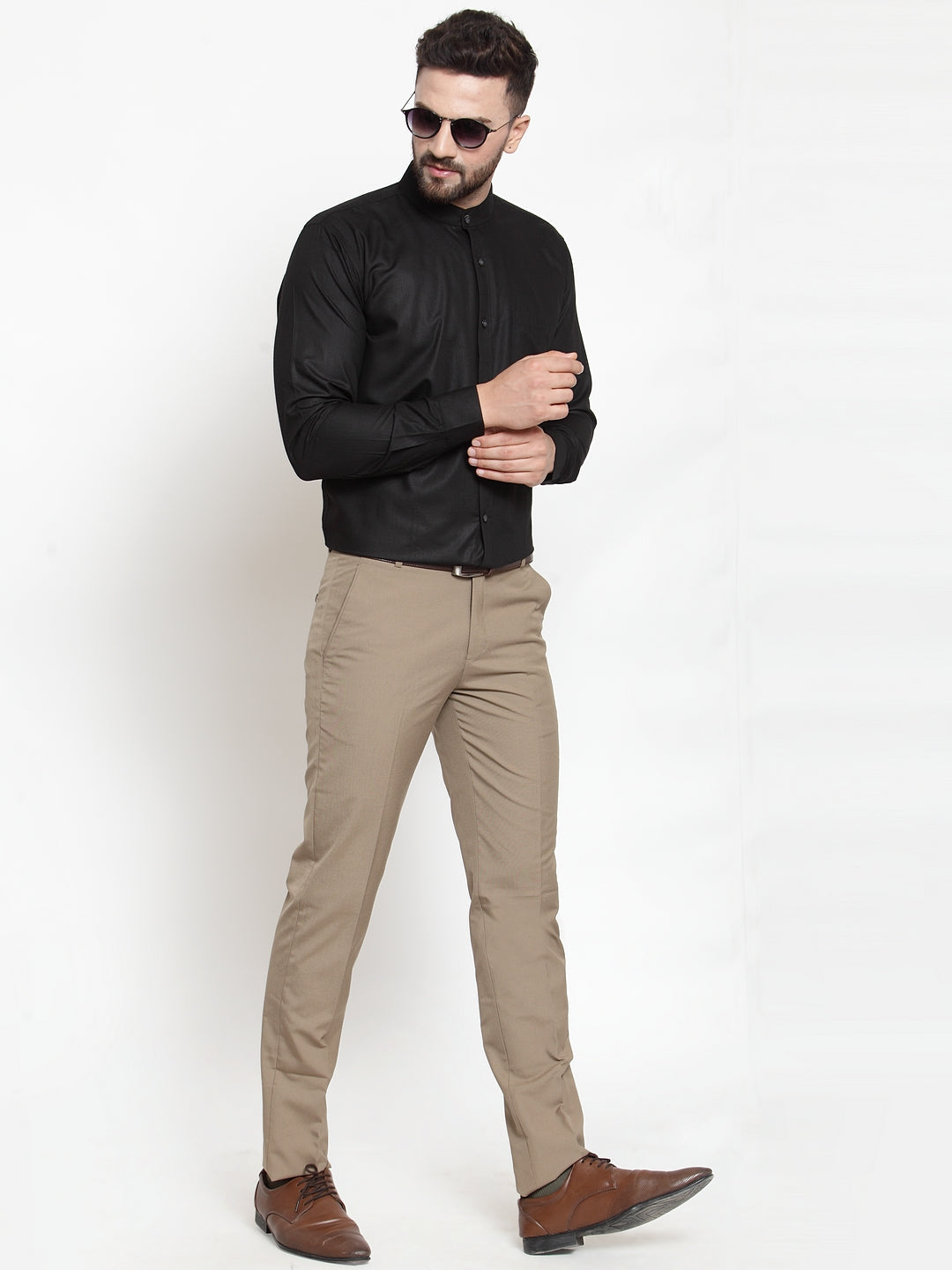 Jainish Black Men's Cotton Solid Mandarin Collar Formal Shirts ( SF 726Black ) - Distacart