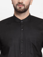 Thumbnail for Jainish Black Men's Cotton Solid Mandarin Collar Formal Shirts ( SF 726Black ) - Distacart