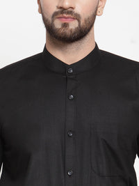 Thumbnail for Jainish Black Men's Cotton Solid Mandarin Collar Formal Shirts ( SF 726Black ) - Distacart