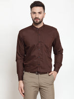 Thumbnail for Jainish Brown Men's Cotton Solid Mandarin Collar Formal Shirts ( SF 726Coffee ) - Distacart