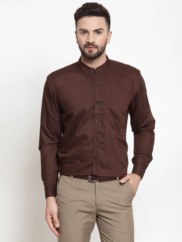 Jainish Brown Men's Cotton Solid Mandarin Collar Formal Shirts ( SF 726Coffee ) - Distacart