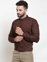 Thumbnail for Jainish Brown Men's Cotton Solid Mandarin Collar Formal Shirts ( SF 726Coffee ) - Distacart