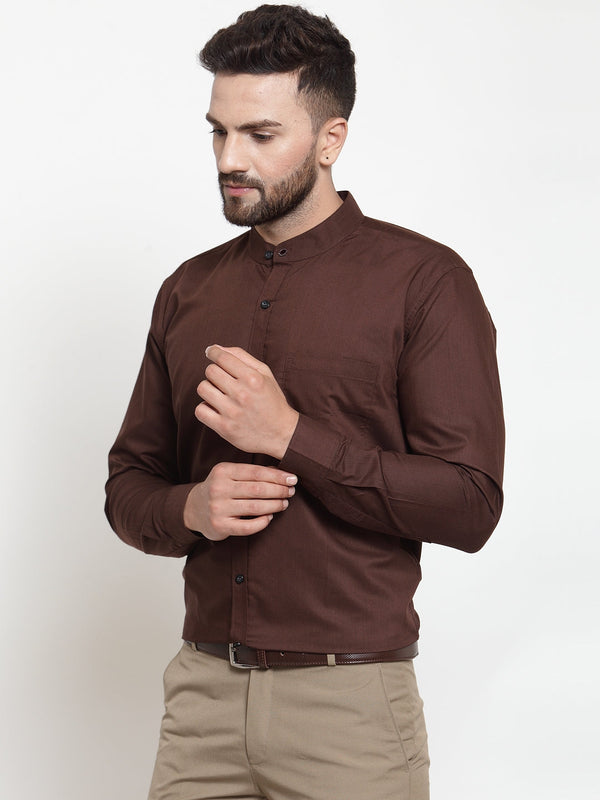 Jainish Brown Men's Cotton Solid Mandarin Collar Formal Shirts ( SF 726Coffee ) - Distacart