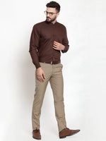 Thumbnail for Jainish Brown Men's Cotton Solid Mandarin Collar Formal Shirts ( SF 726Coffee ) - Distacart
